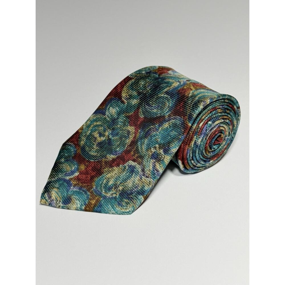 Oleg Cassini 100% Silk Tie Purple Green Paisley Italian VTG 90s Mens Size 57X3.8